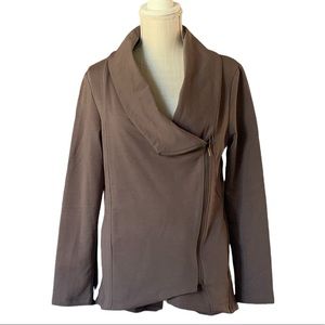 MY BELOVED Brown Asymmetrical Zip Front Moto Jacket Cardigan